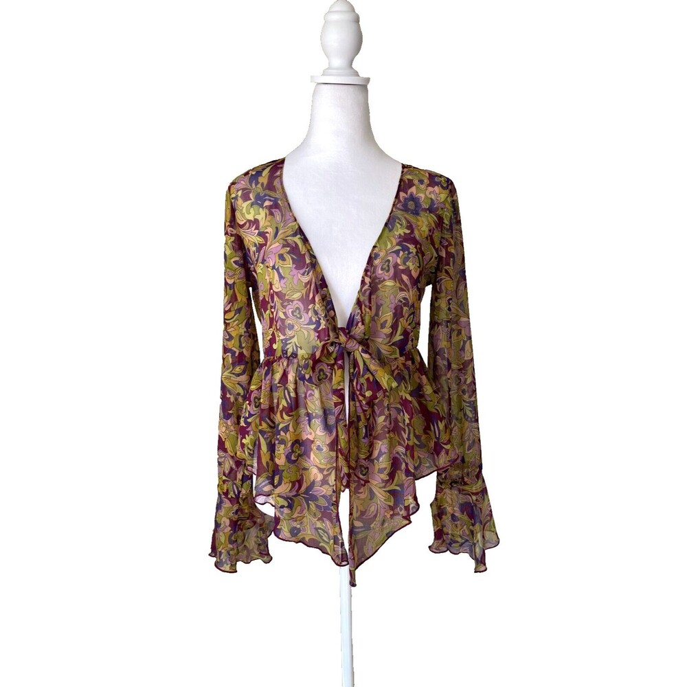 Urban Outfitters Paris Tie Front Blouse XS Fairy 70s Hippie Festival Semi-Sheer